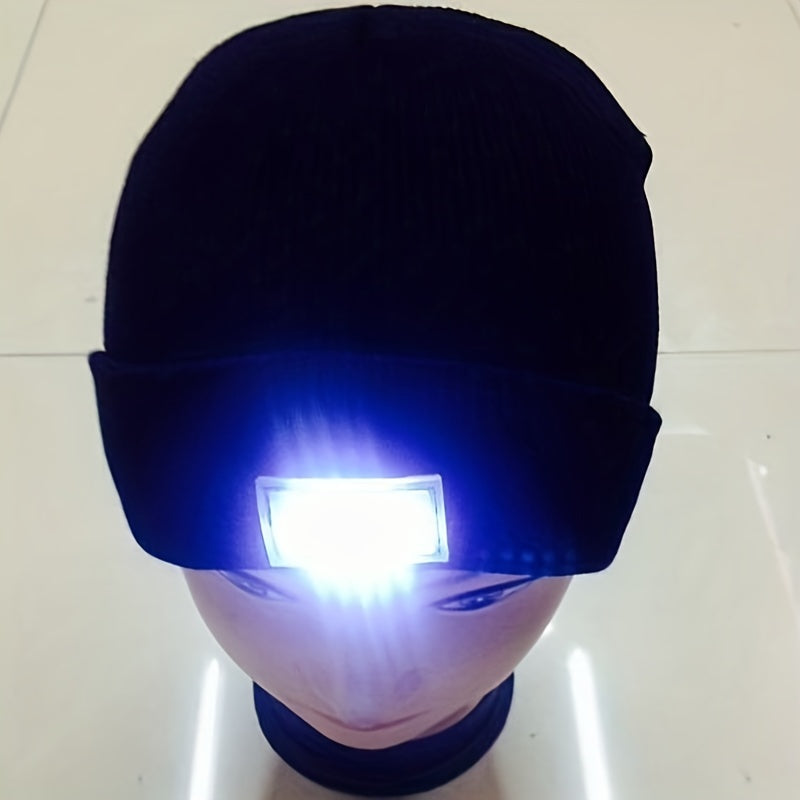 LED Light Beanie Hat Warm Solid Knitted Hat Unisex Outdoor Fishing Hiking