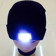 LED Light Beanie Hat Warm Solid Knitted Hat Unisex Outdoor Fishing Hiking