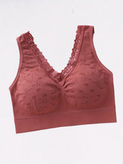 2pcs Wireless Bras Floral Print Full Coverage Lace Trim Women's Lingerie