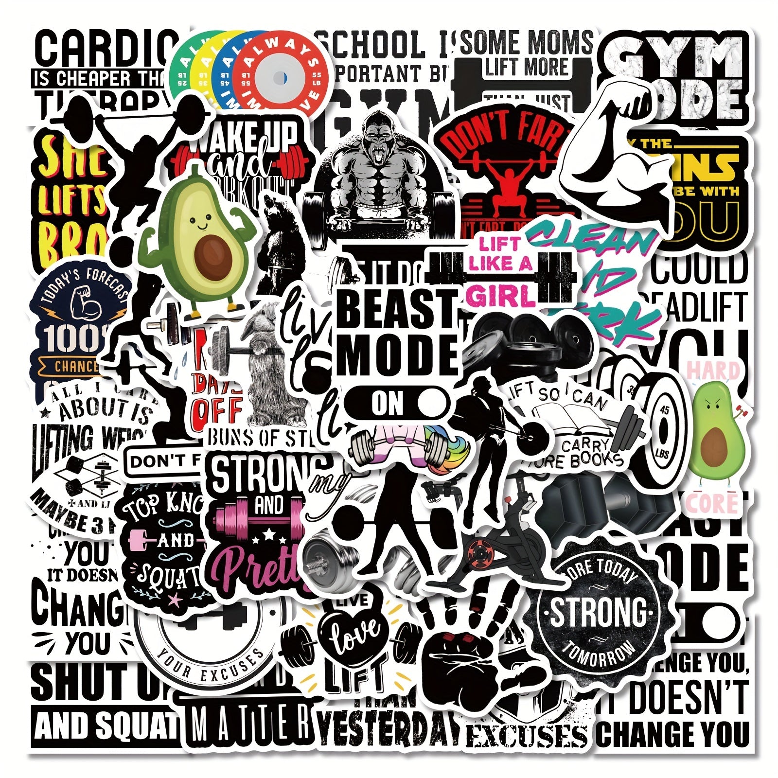 55pcs Waterproof Vinyl Workout Stickers for Sports Enthusiasts