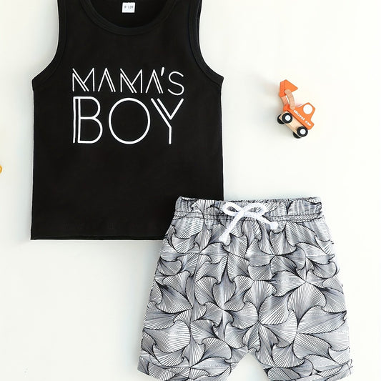 2pcs Baby Boys Mama's Boy Tank Top & Shorts Set