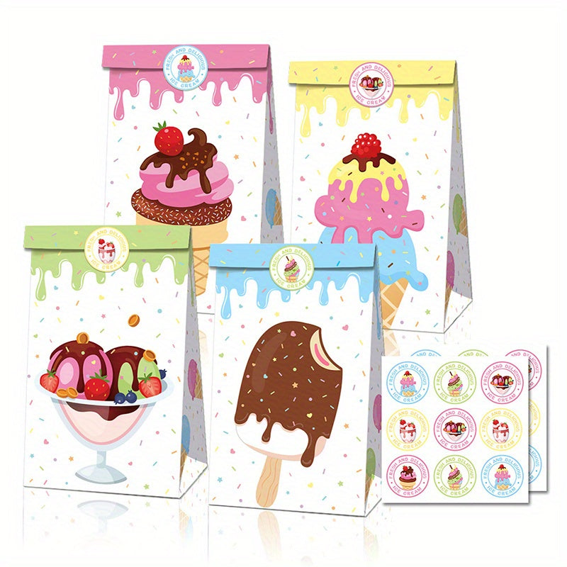 14pcs Ice Cream Party Favor Bags with Stickers - Candy Decorations