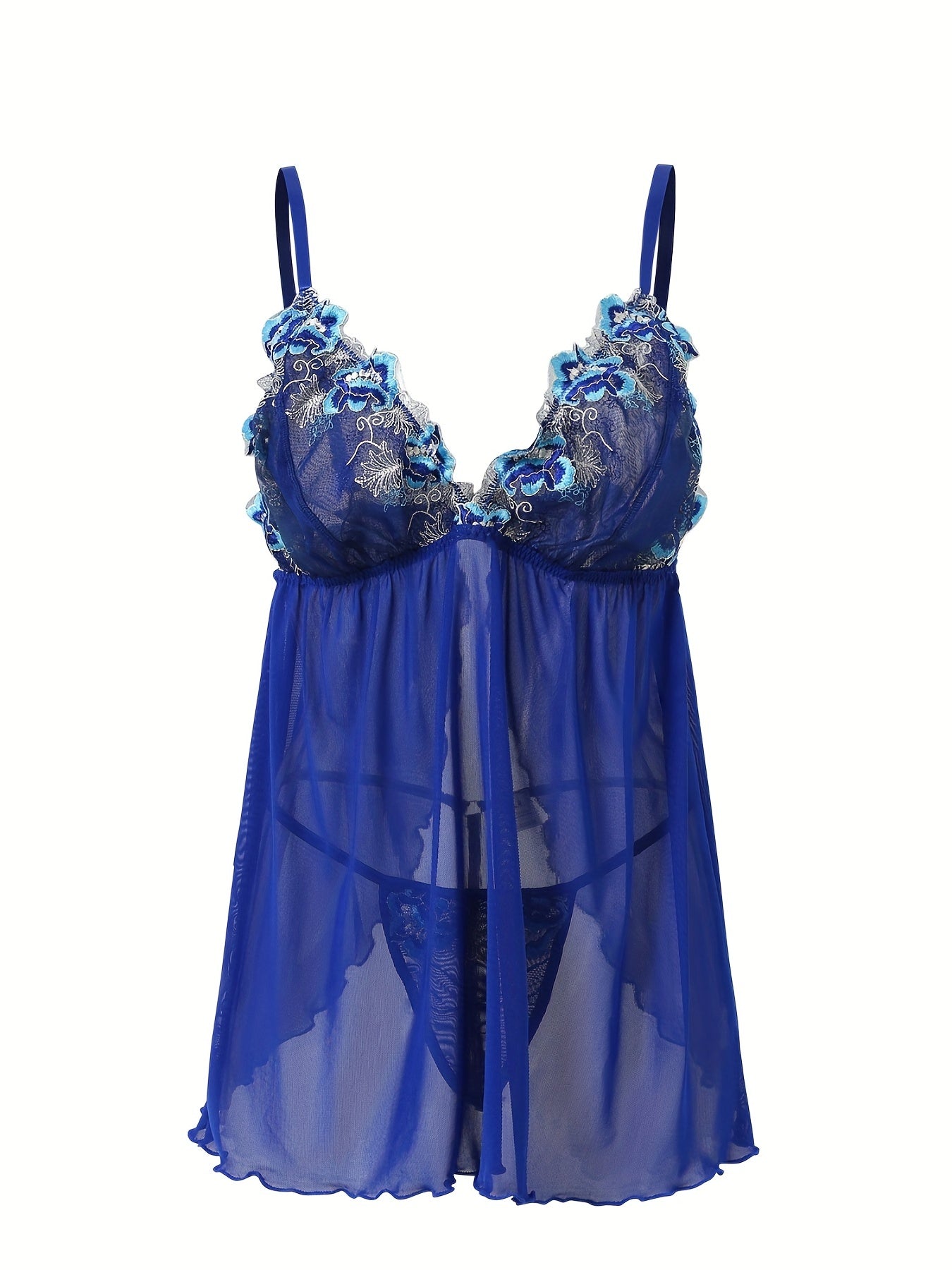 Floral Applique Mesh Nightgown Set