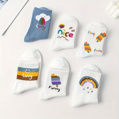 6 Pairs Ice Cream & Rainbow Socks Women's Mid Tube Stockings Hosiery