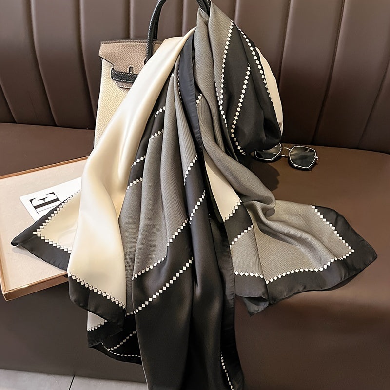 Satin Geometric Chain Print Grey Block Scarf