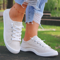 Women's Canvas Lace Up Slip On Sneakers Lightweight Loafer Shoes