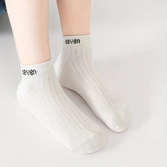 5 Pairs Kids 'Seven' Print Ankle Socks Boys Girls Thin Cotton Striped Boat Socks