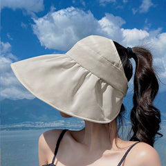 Wide Brim Ponytail Visor Hat UV Protection Travel Beach Sun Hat