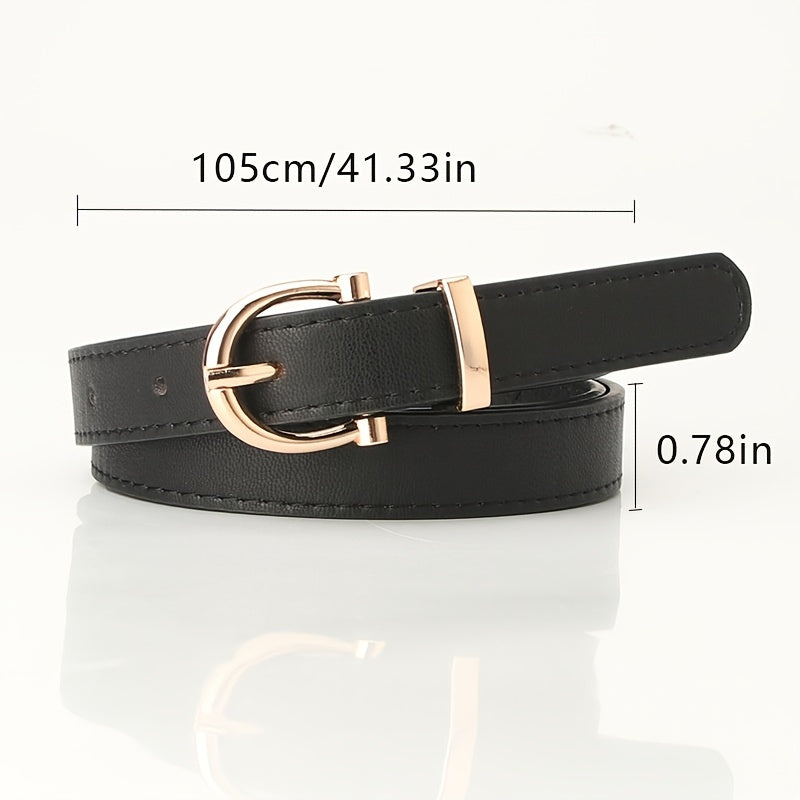 Stylish Leather Belt with Golden Metal Buckle for Women