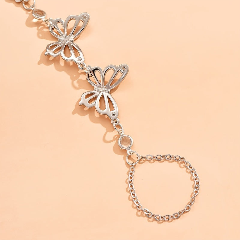 Butterfly Hand Chain Bracelet Beach Jewelry Finger Ring Bracelet