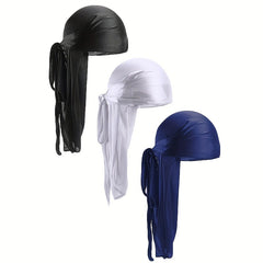 3pcs Unisex Satin Head Scarf Stretchy Bandana Beanie Durag Turban Cap