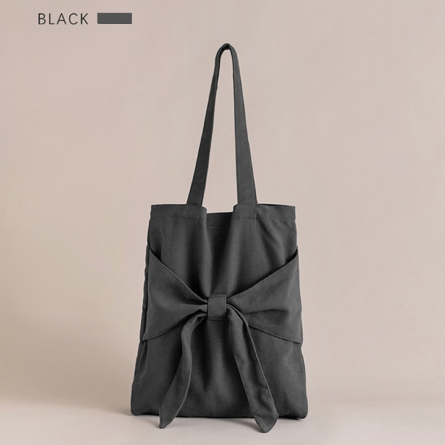 Bowknot Decor Canvas Shoulder Bag Tote Bag Solid Handbag For School Travel