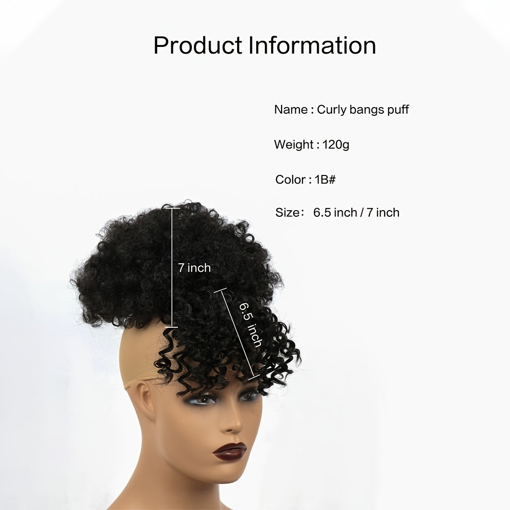 Kinky Curly Hair Afro Puff Ponytail with Bangs