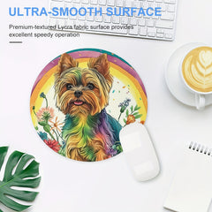 Flower Dog Round Mouse Pad Non-Slip Rubber Base