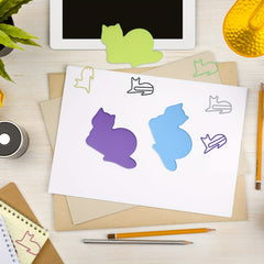 Cat Sticky Notes & Paper Clips Set - Funny Cat Office Supplies