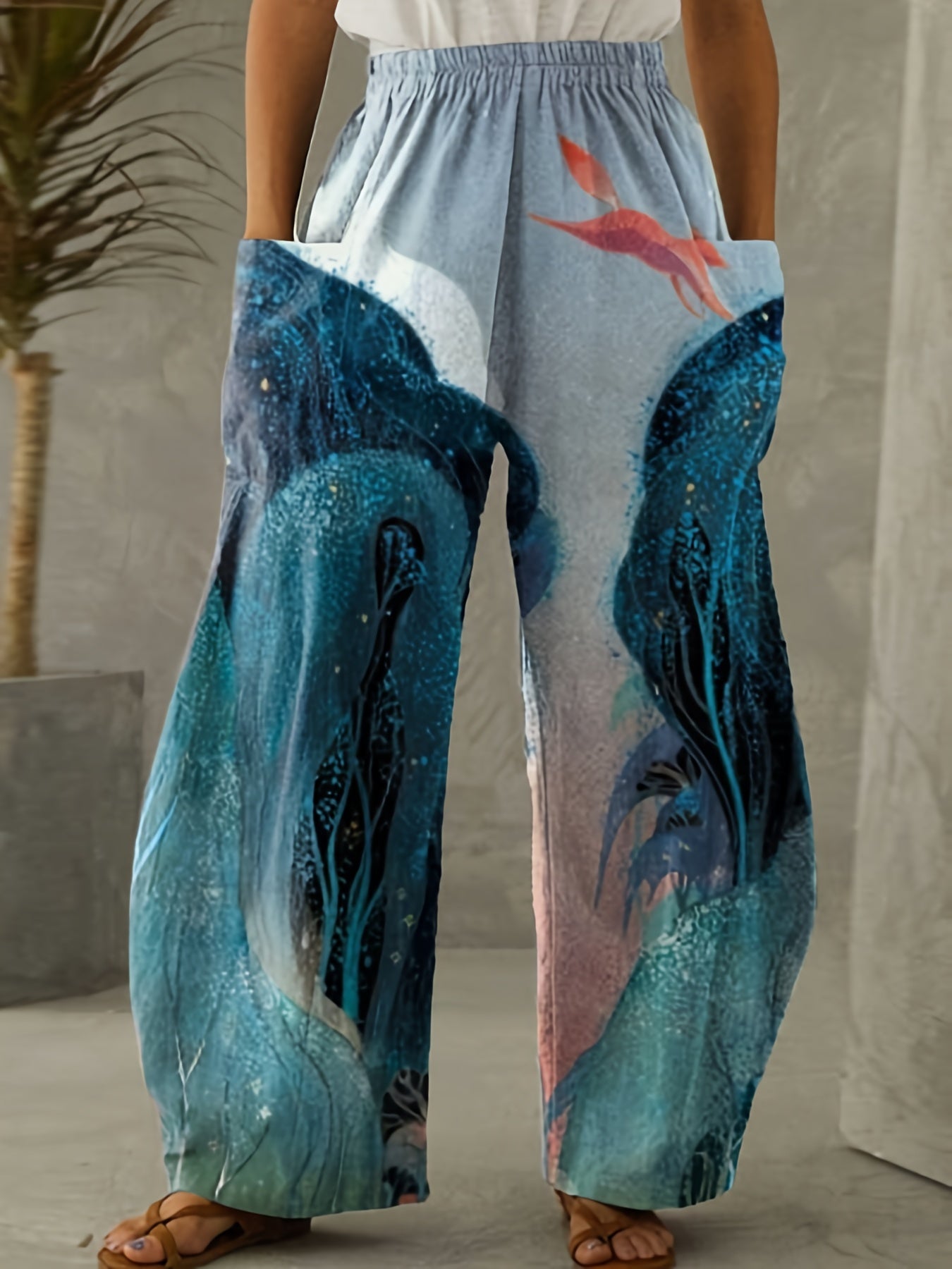 Geometric Print High Rise Wide Leg Pants Plus Size