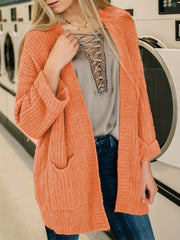  Solid Long Sleeve Open Front Cardigan With Pockets