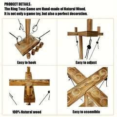 Wooden Ring Toss Game Set with Shot Ladder & Adjustable String