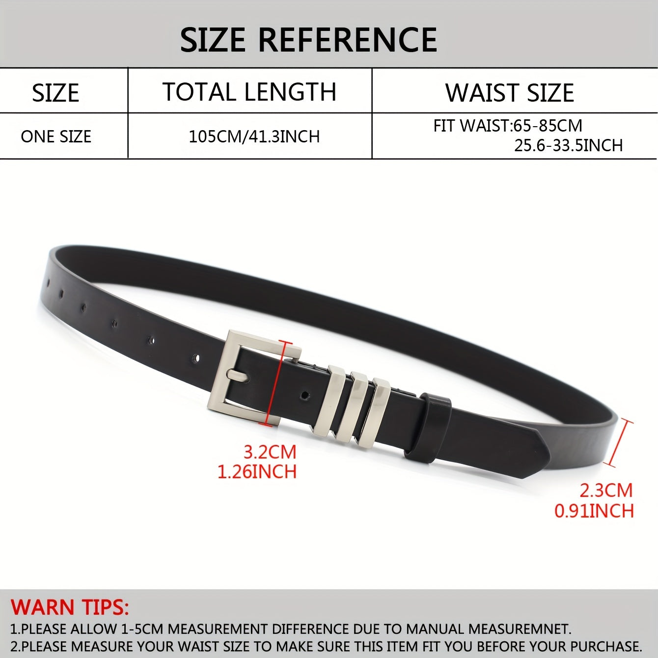 Women's Square Pin Buckle Belt PU Leather
