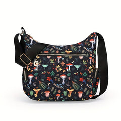 Fashionable Crossbody Handbag Floral & Mushroom Prints Adjustable Strap