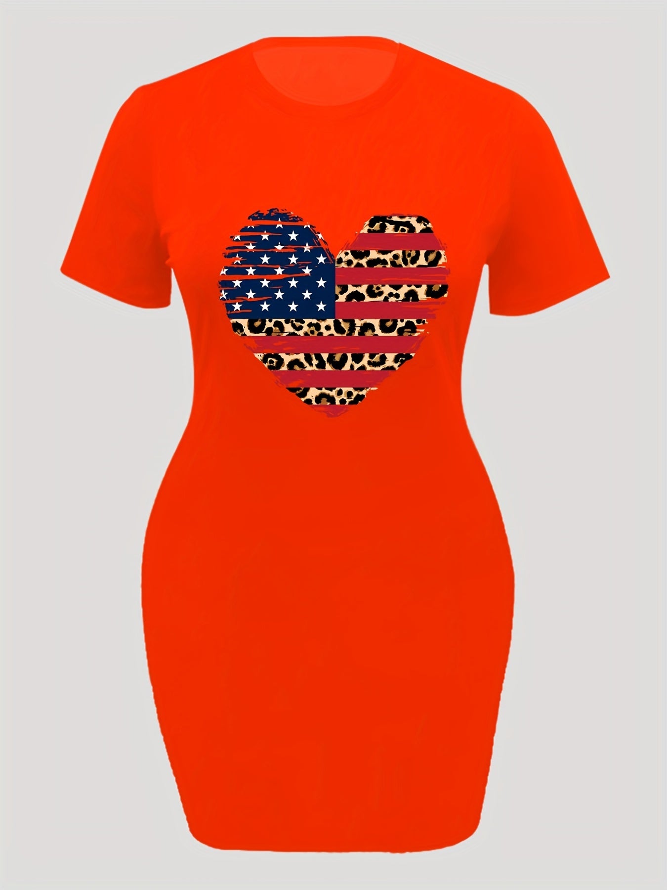  Independence Casual Dress Women's Plus Flag Pattern Heart Print