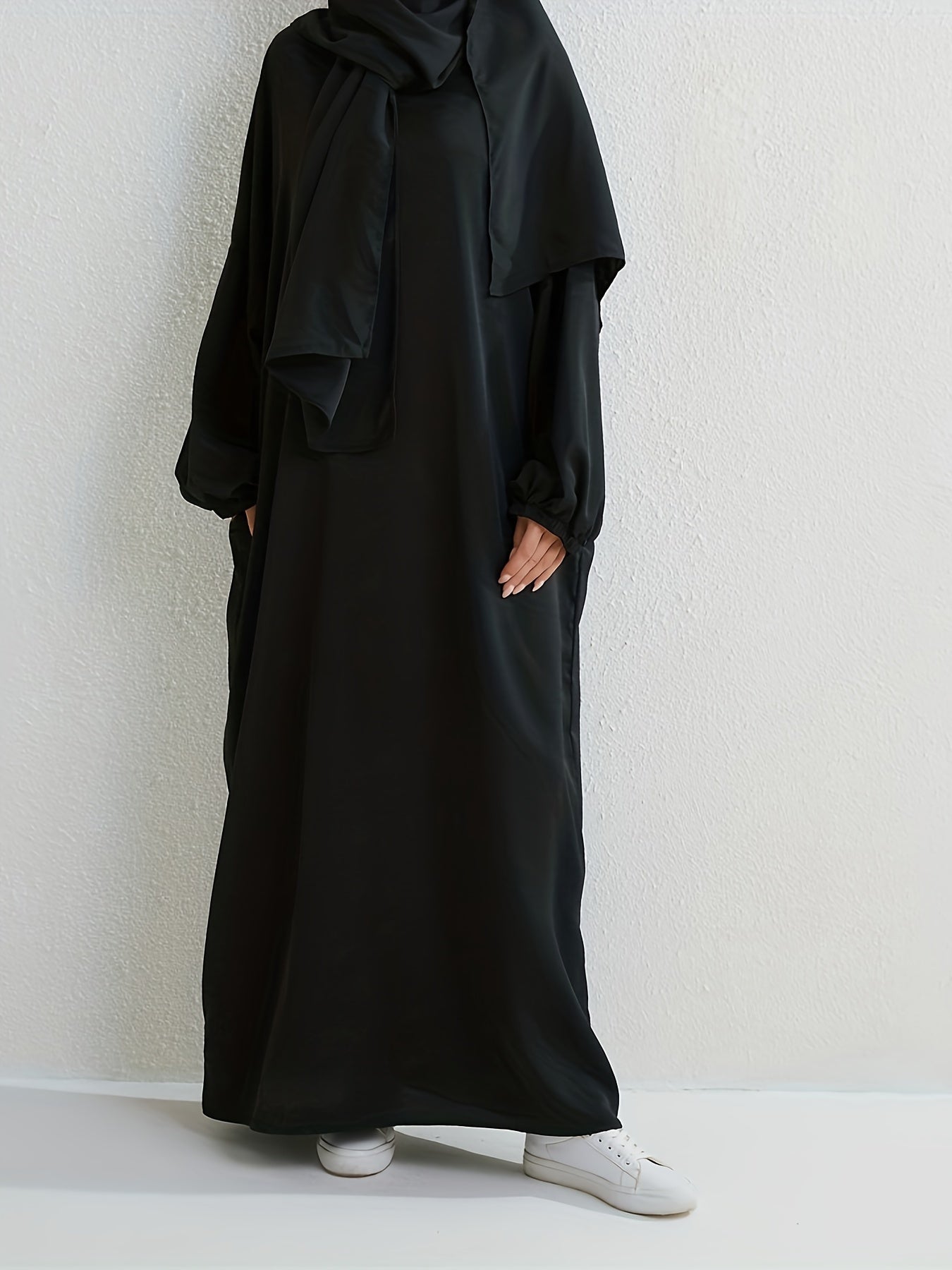  Casual Abaya Dress Women's Plus Solid Drop Shoulder Loose Fit Maxi Dre