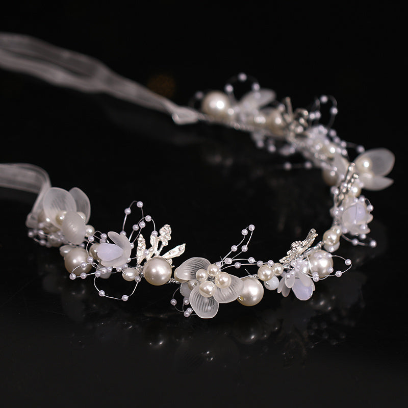 Girls Flower Headband with Faux Pearl Decoration for Wedding Party