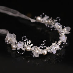 Girls Flower Headband with Faux Pearl Decoration for Wedding Party
