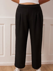  Wide Leg Workwear Pants Pleated Elastic Waist