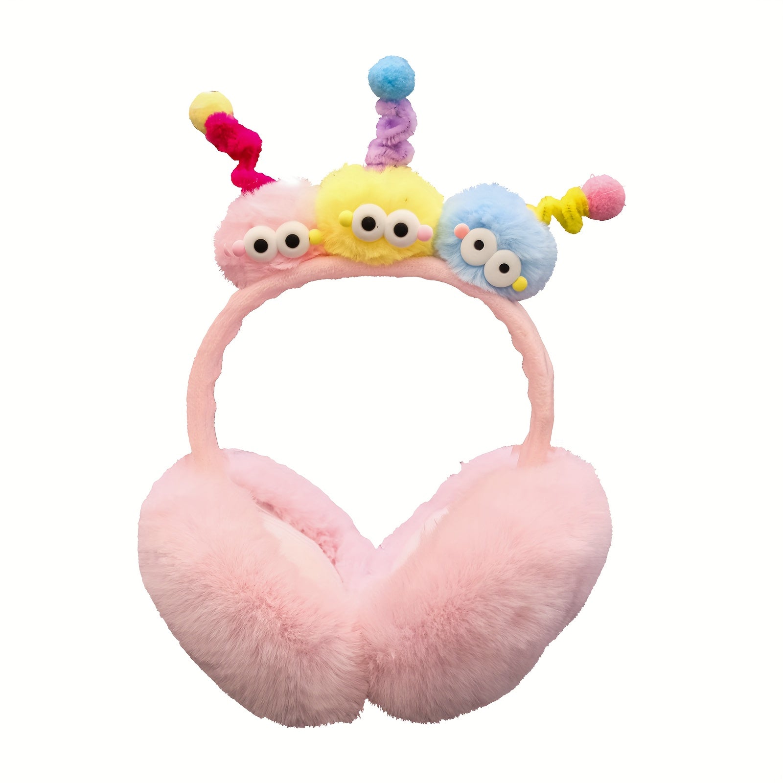 Women's Plush Ear Warmers with Rainbow Pom Pom Soft Winter Ear Muffs