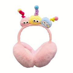 Women's Plush Ear Warmers with Rainbow Pom Pom Soft Winter Ear Muffs