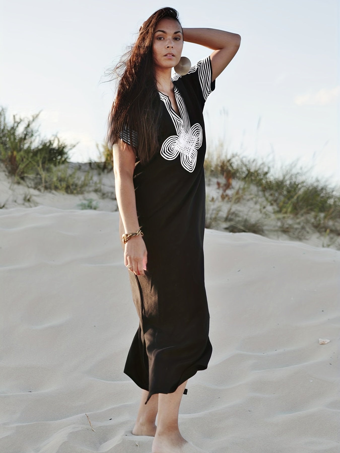  Boho Kaftan Dress Women's Plus Embroidered Beach Dress