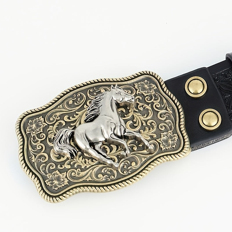 Western Cowboy Belt For Men Retro Running Horse Pattern Buckle Belts
