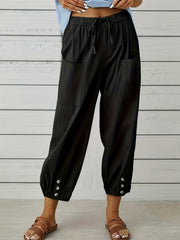 Women's Plus Solid Button Decor High Rise Harem Trousers