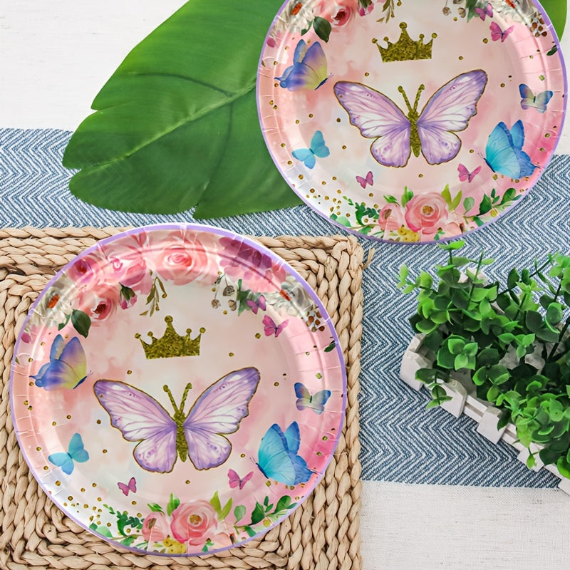 Butterfly Theme Party Set: Plates, Napkins, Tablecloth, Forks & Decorations