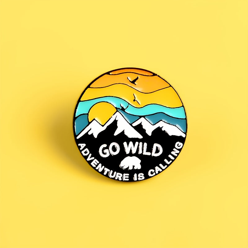 Sunset Snow Mountain Flying Bird Brooch Alloy Enamel Cowboy Badge