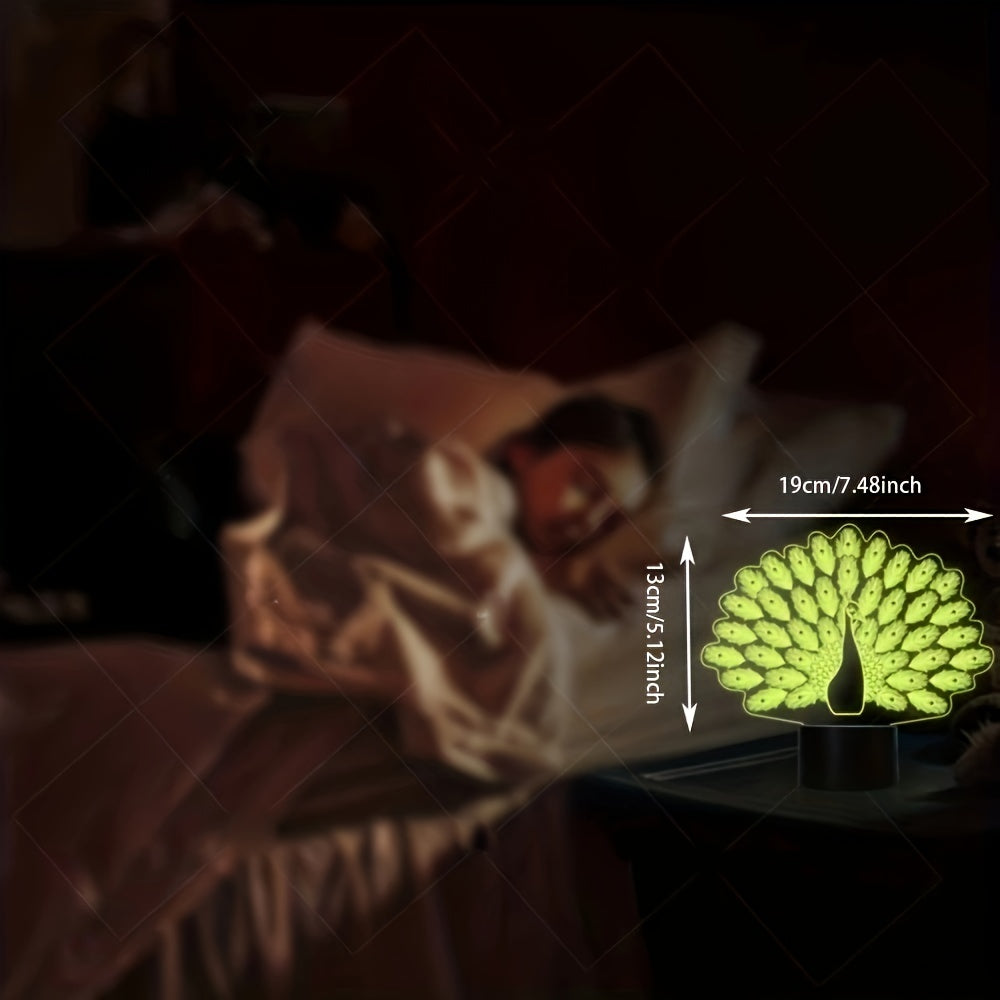 3D Peacock Night Light 16 Colors Changing Remote Control