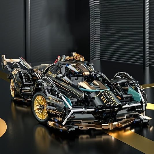 Golden Sports Car Building Blocks Toy Challenging Assembly Model Car Gift