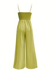 Solid Spaghetti Wide Leg Jumpsuit Backless