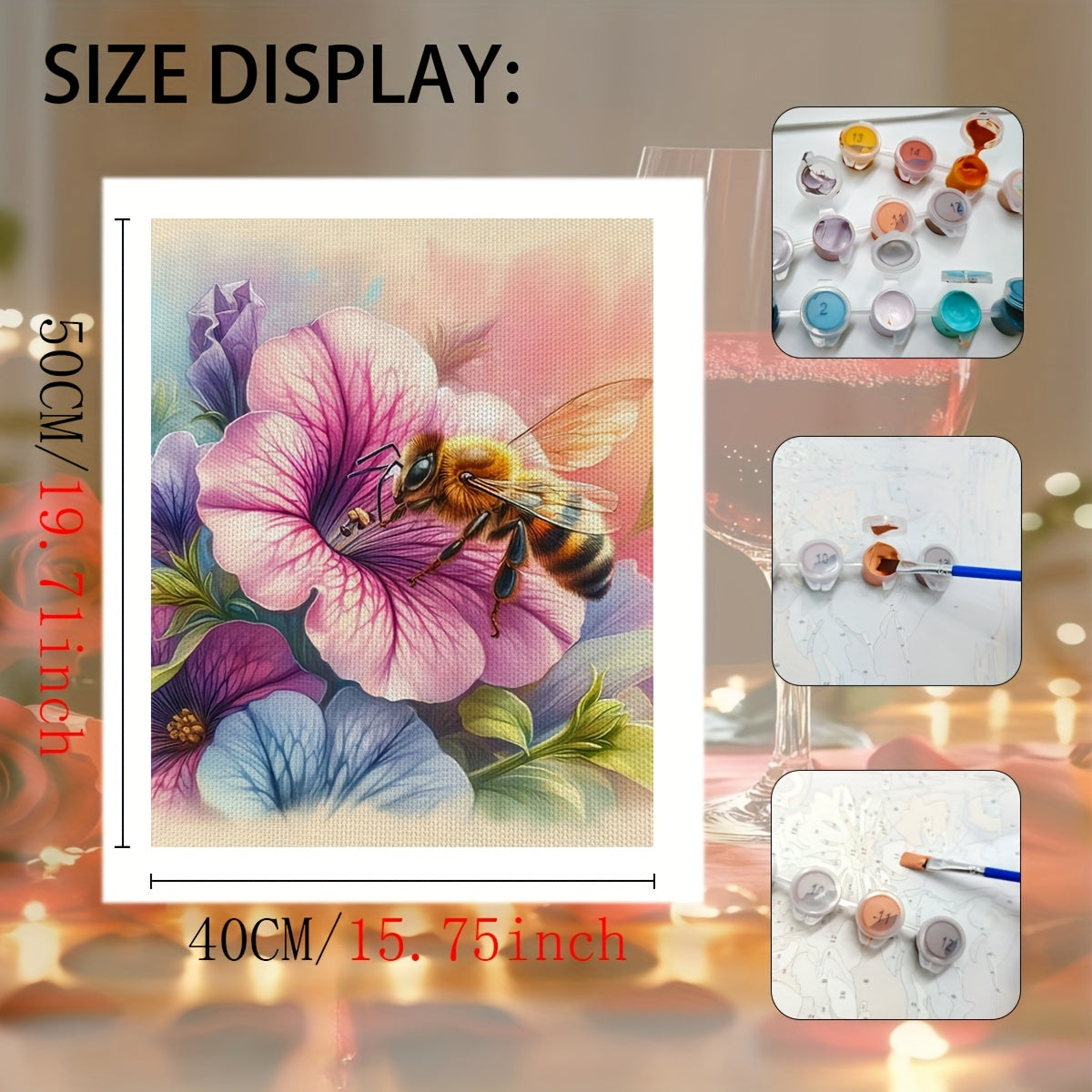 Beginner DIY Painting Kit Flowers & Bees Hand Painted by Numbers