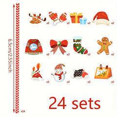 24pcs Christmas Cartoon Straw Sticker Set
