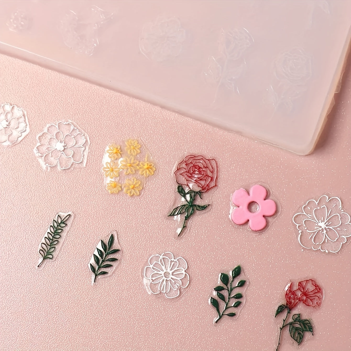 Silicone Mold Flowers Leaves Roses Embossed Nail Decorations DIY