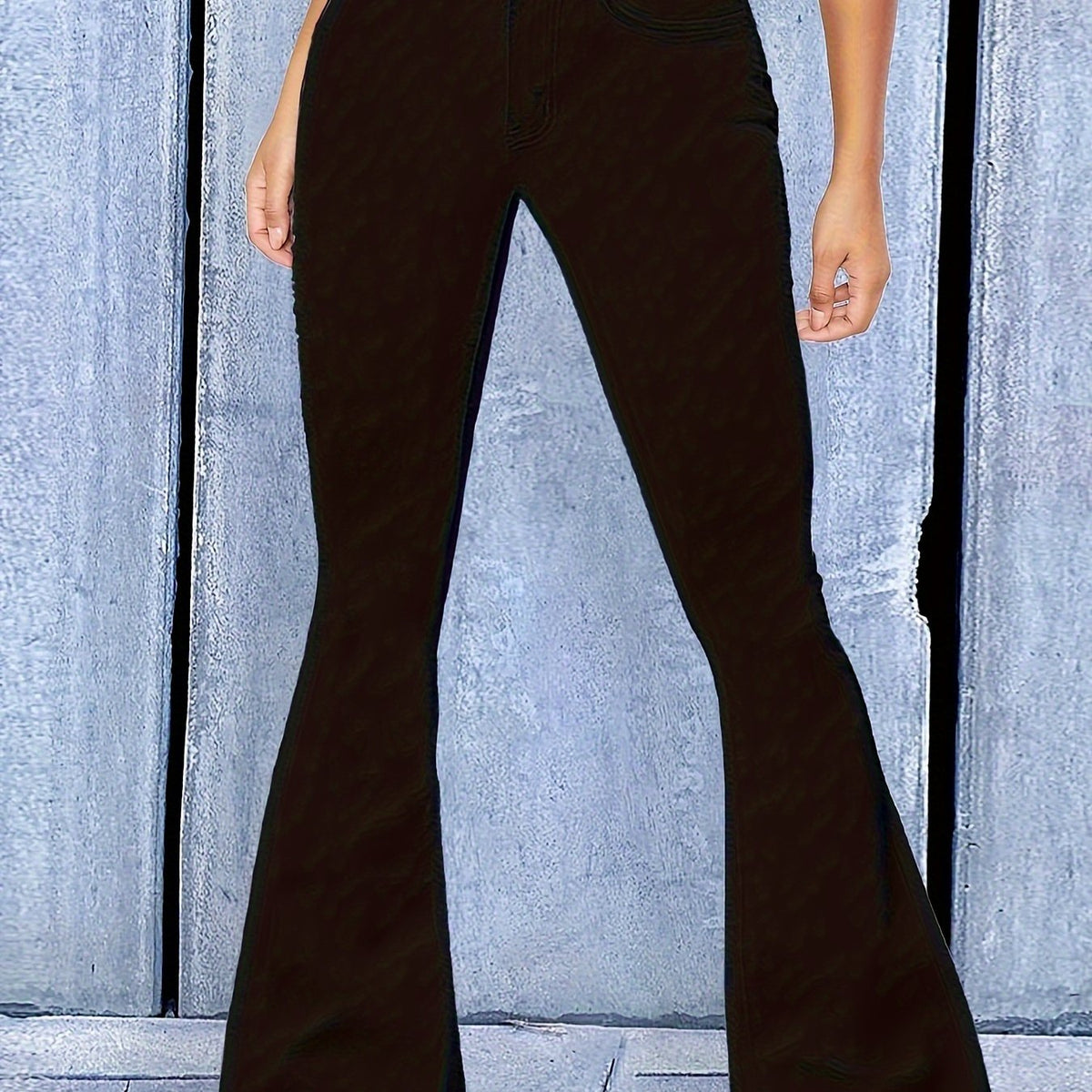 Solid Button Fly High Rise Flared Leg Jeans