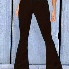 Solid Button Fly High Rise Flared Leg Jeans