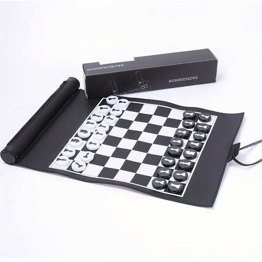 Portable Chess Puzzle Game Set - Two In One Travel Chessboard Game