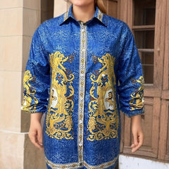  Retro Dress Women's Baroque Print Shirt Dress