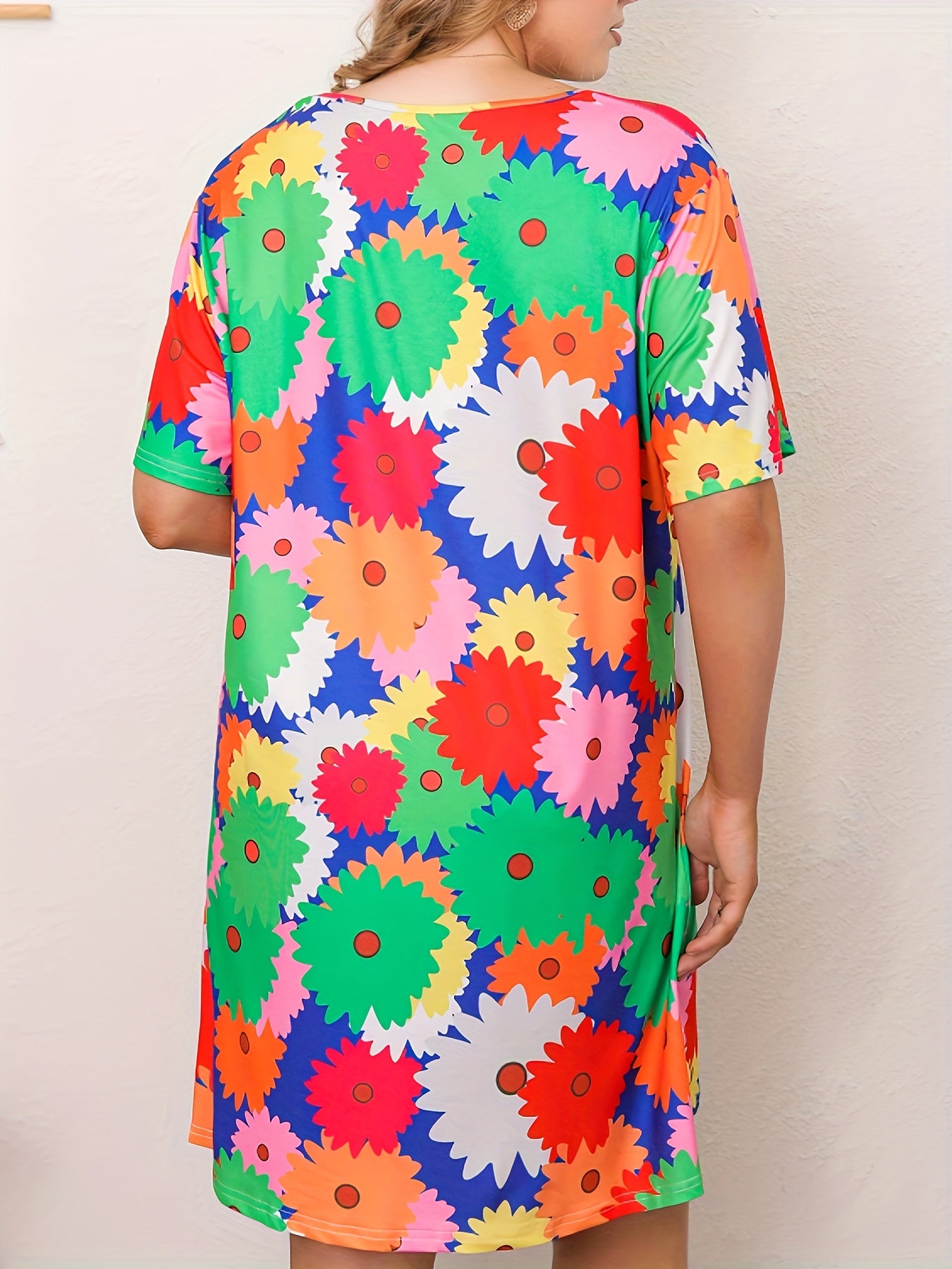 Women's Plus Floral Print Short Sleeve Stretch Dress