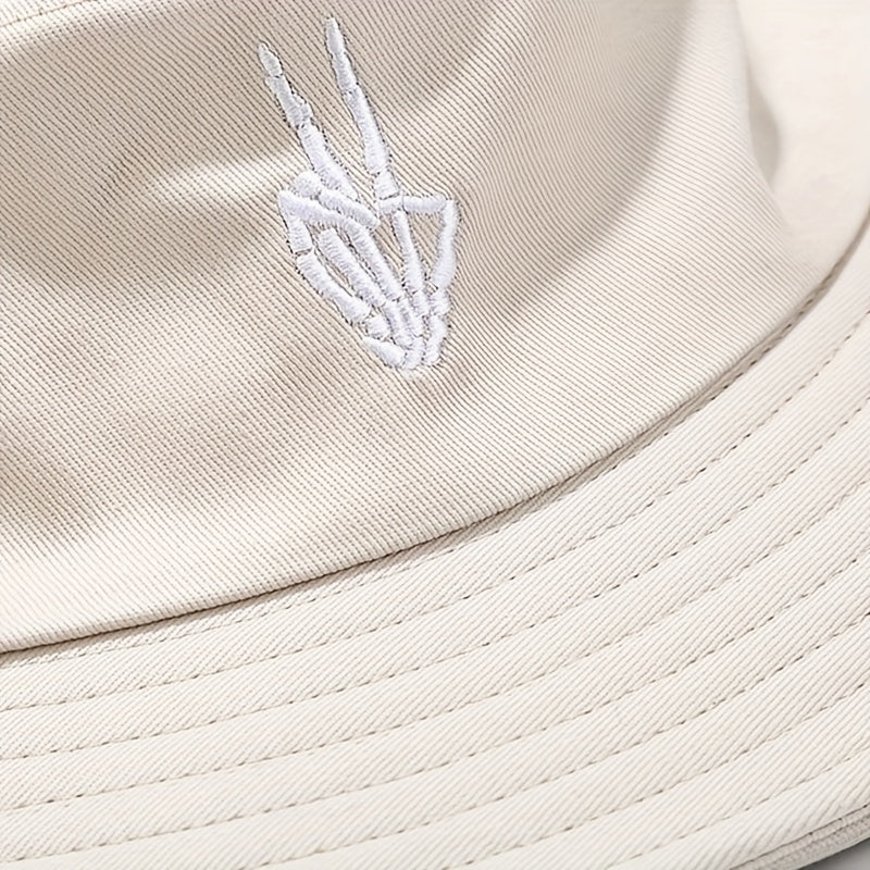 Skull Finger Embroidery Sunshade Bucket Hat for Men Women