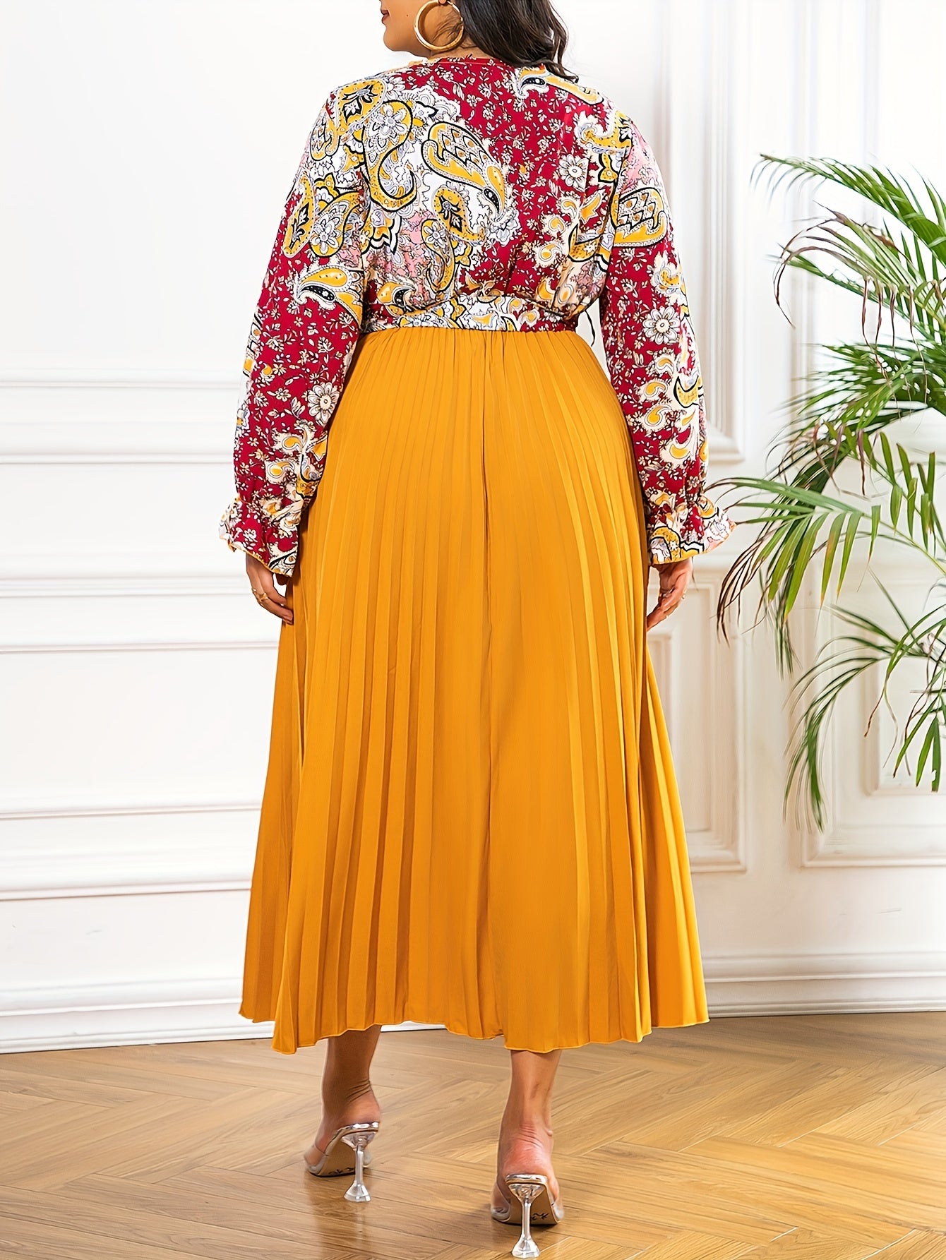  Paisley Print Long Sleeve Boho Dress