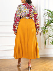  Paisley Print Long Sleeve Boho Dress